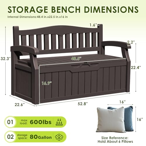 Greesum 80 Gallon Outdoor Storage Bench, Resin Patio Furniture, Dark Black I77551
