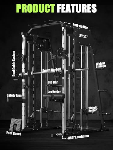 Smith Machine Home Gym 2200LBS Power Cage with Dual Pulley System I748