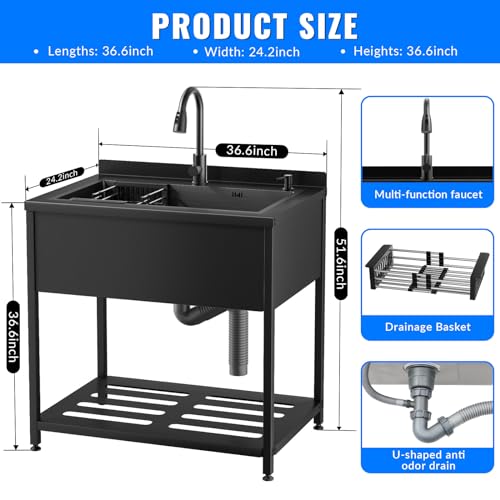 Stainless Steel Utility Sink with Faucet and Drain Kit I168