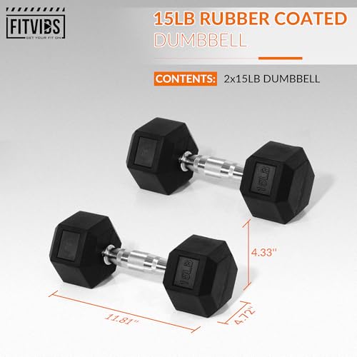 Rubber Encased Hex Dumbbell Set of 2, Anti-Slip Cast Iron Grip, 5-50 LBS H4990
