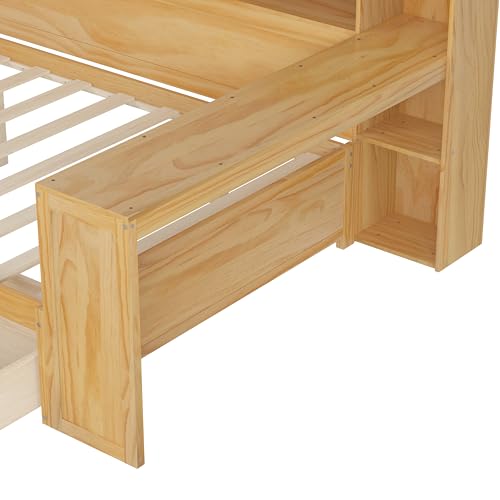 Bellemave Twin Corner Bed Frame with Storage Shelves and Desk, Gray L74206