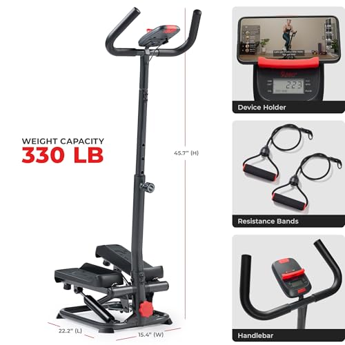 Sunny Health & Fitness 2-in-1 Smart Stepper Machine with Resistance Bands T171583