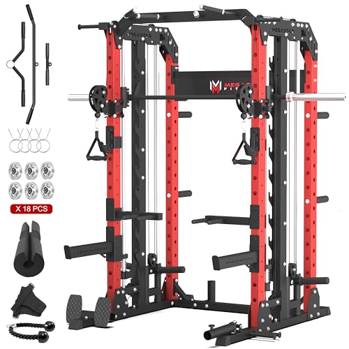 Smith Machine Home Gym with Aluminum Pulley Set - 2000lbs Capacity Power Rack O517