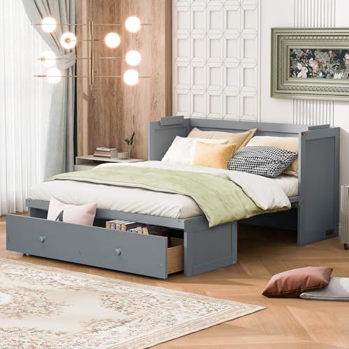 Queen Size Murphy Bed with Drawers and Charging Station, Espresso O1227