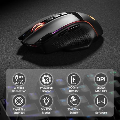 Redragon M810 Pro Wireless Gaming Mouse, 10000 DPI, RGB Backlit K36063