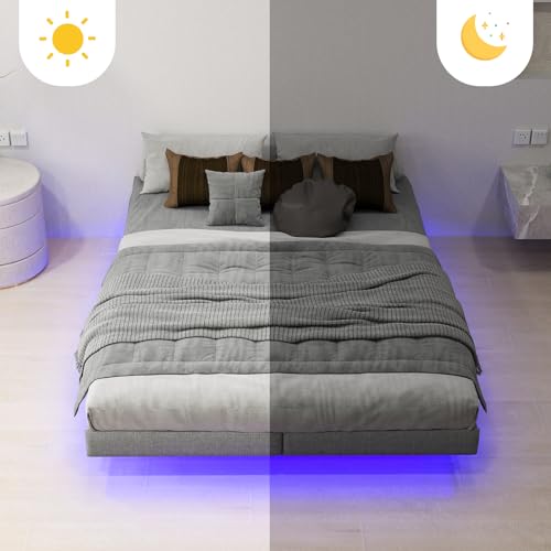 Full Floating Bed Frame Full Size with LED Lights, Heavy Duty Metal Slats C2574