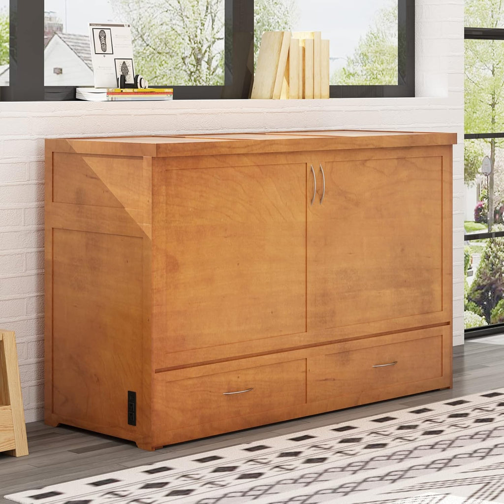 Murphy Cabinet Bed with Built-in USB Power Strip and 2 Drawers, Cherry H63614