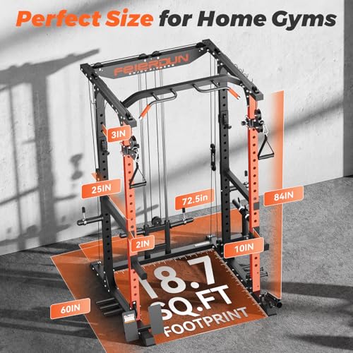 FEIERDUN Squat Rack Power Cage with Cable Crossover, 2000LBS Capacity I6292