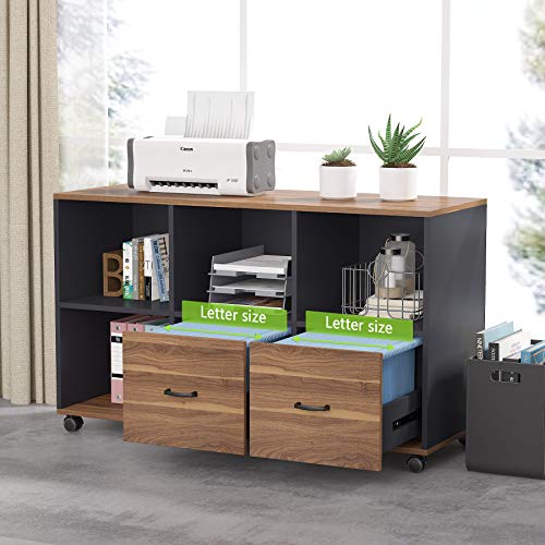 Tribesigns 63" Executive Desk with 47" Lateral File Cabinet, L-Shaped Computer Desk, Brown and Black N680173
