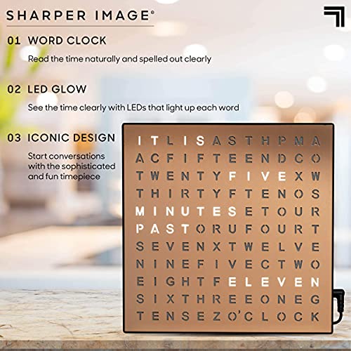 Sharper Image LED Light-Up Word Clock, Modern Electronic Desk & Wall Clock H8234