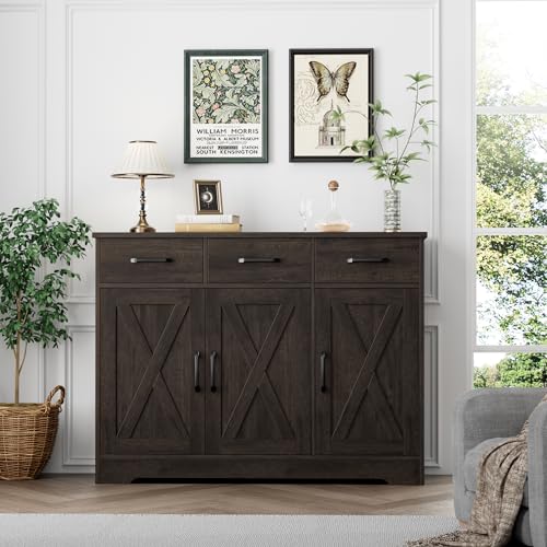 HOSTACK Modern Farmhouse Sideboard Buffet Cabinet with Barn Doors, White U8843
