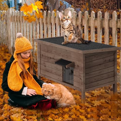 Outdoor Cat House Insulated Wooden Shelter for Multiple Cats K816912