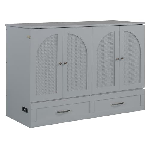Harper & Bright Designs Queen Murphy Bed Cabinet with USB Charging Station, White D9669