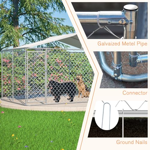 Large Outdoor Dog Kennel Heavy Duty Galvanized Steel with Waterproof Cover V616855