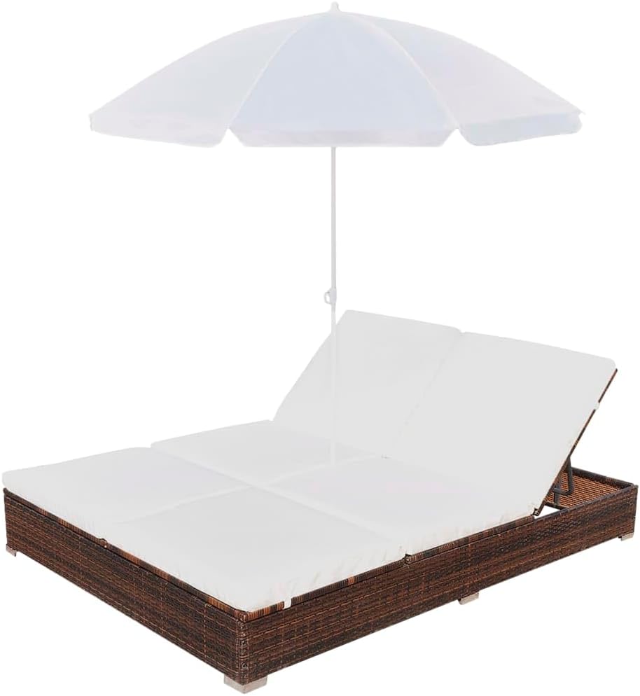 Double Sun Lounger with Cushion and Umbrella for Patio, Pool, Backyard S6251