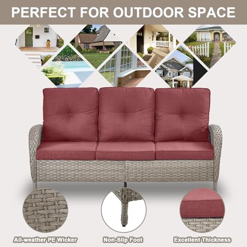 Outdoor Wicker Swivel Rocker Chairs Set of 2 with Rattan Side Table, Brown/Blue B592