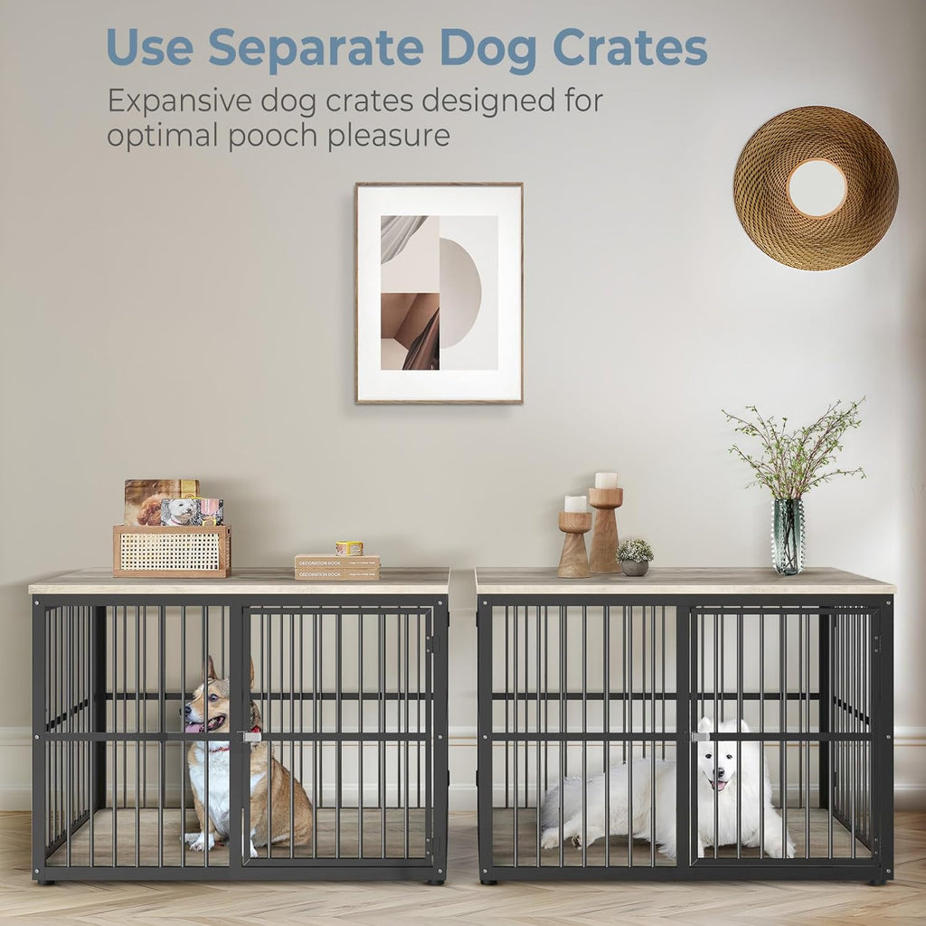 77.64" Dog Crate Furniture Large Breed TV Stand with Double Rooms, Wooden Kennel End Table C5910