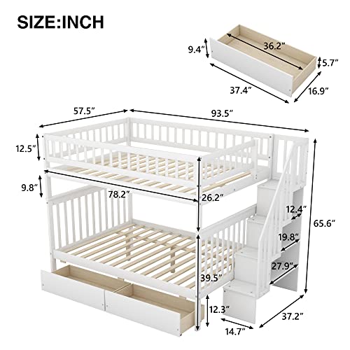 Harper & Bright Designs Twin Size Loft Bed with L-Shaped Desk and Stairs, Solid Wood, White D768