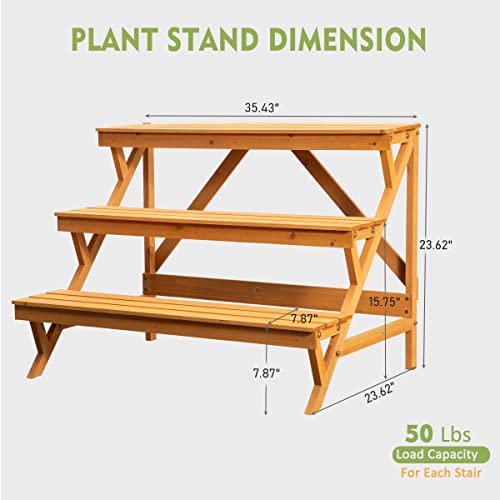 3 Tier Wood Plant Stand Indoor Outdoor with Storage Shelf Z4623