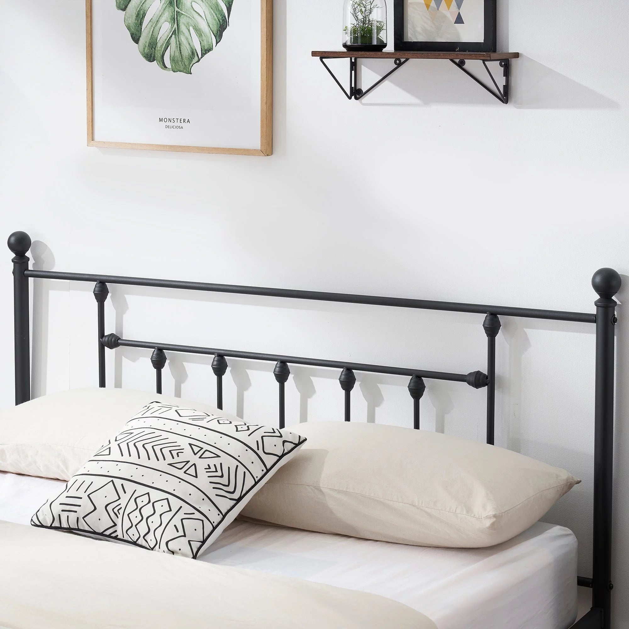 VECELO Queen Size Metal Bed Frame with Headboard and Footboard I839797