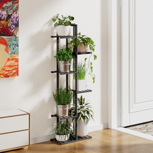 ROSSNY 48 Inch Tall 6-Tier Bamboo Plant Stand for Indoor Plants, Corner Plant Shelf, Natural W935552