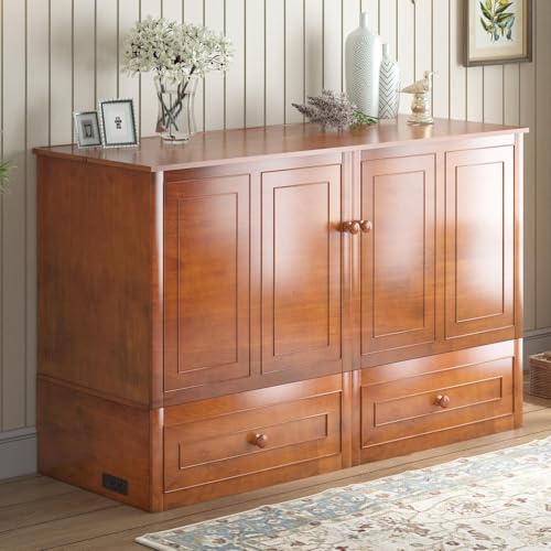 Mjkone Murphy Bed Cabinet Queen Size with USB Charging Station & Storage Drawers, White U176463