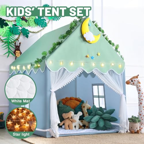 Wilwolfer Kid Tent with Mat and Star Lights - Indoor Playhouse for Toddlers and Girls (Pink) N411519