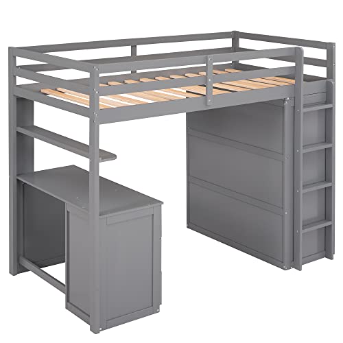 Harper & Bright Designs Full Loft Bed with Desk, Wardrobe, Solid Wood N868457