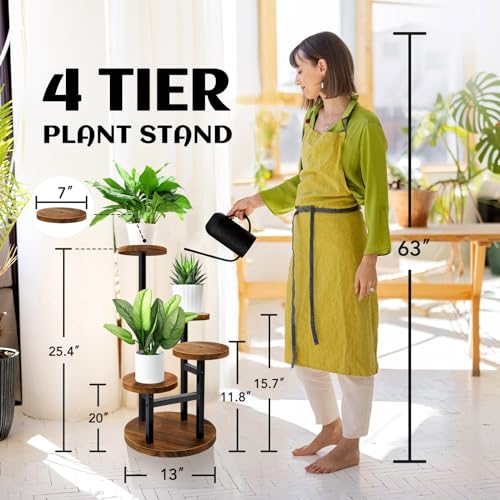 AUGOSTA 5 Tier Plant Stand, Tall Metal Wood Shelf for Indoor Outdoor Garden O47518