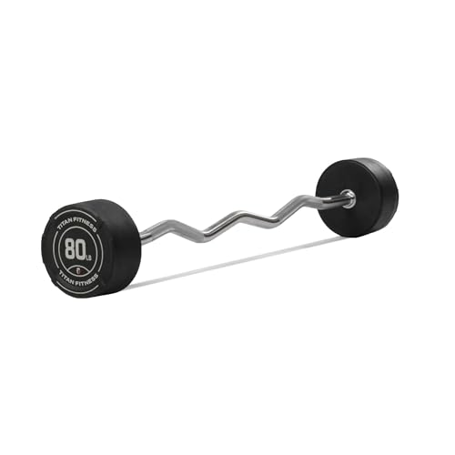 Titan Fitness Rubber Curl Fixed Barbells, Pre-Loaded Weight Bar Y406