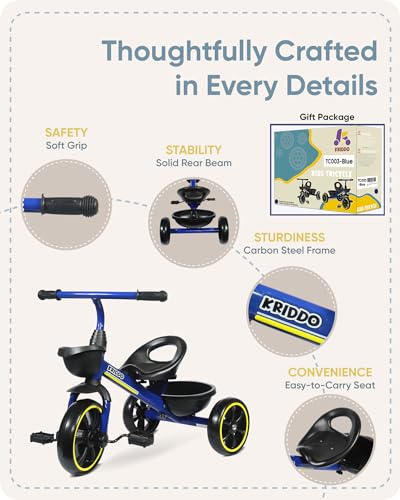 KRIDDO Kids Tricycle for Toddlers Age 2-5 Years, Blue P72011