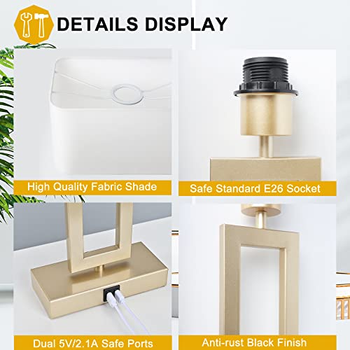 22" Touch Control Table Lamps with USB Ports, Dimmable, Gold & White V1178
