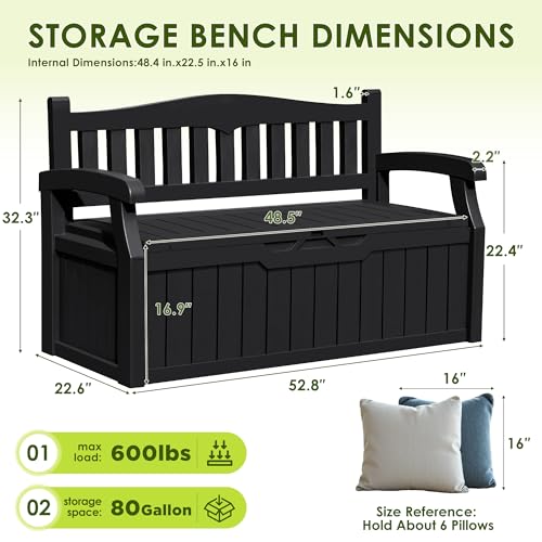 Greesum 80 Gallon Outdoor Storage Bench, Resin Patio Furniture, Dark Black I77551