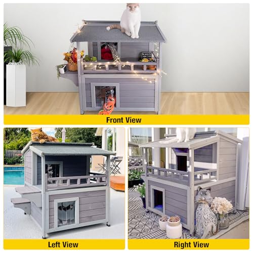 Aivituvin Cat House Indoor 2 Story Feral Cat Shelter for Winter Outdoor Large B645914