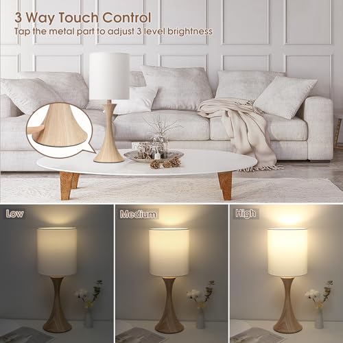 Dimmable Bedside Lamp with Touch Control, Beige Shade, LED Bulb Included S148
