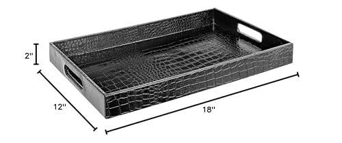 White Marble Faux Leather Decorative Tray with Handles D972626