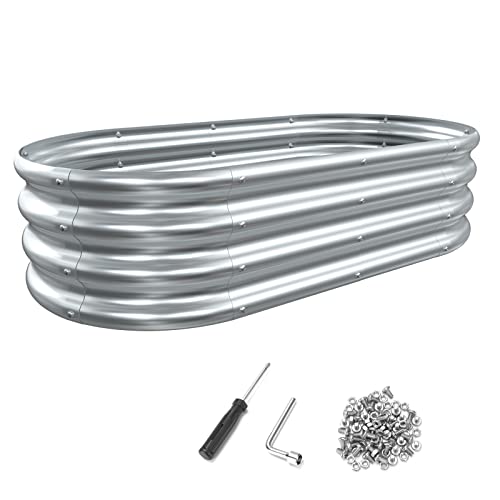 MOFEEZ 2x2x1 Ft Round Raised Garden Bed, Galvanized Metal Planter B4273