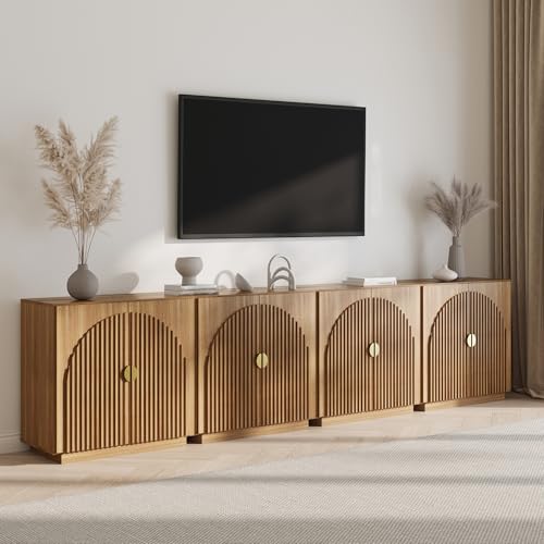 BELLEZE 65 Inch Fluted Buffet Cabinet with Storage, Caramel Brown U96619