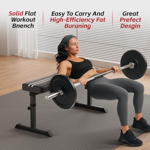 Black Flat Weight Bench with Adjustable Height, 600LBS Capacity P32224
