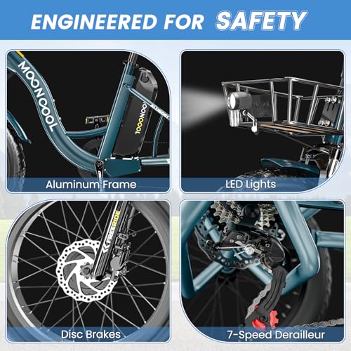 MOONCOOL Electric Tricycle for Adults 350W 36V Removable Battery 7 Speeds P222040