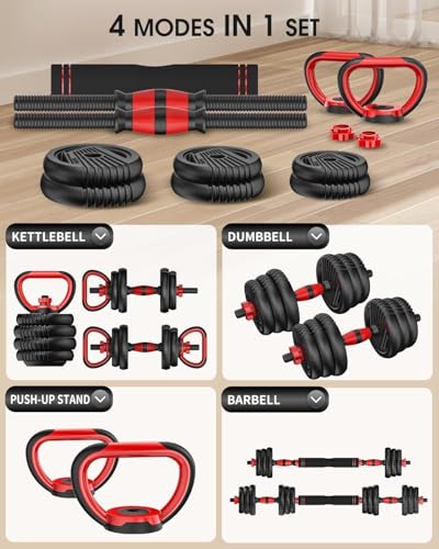 Adjustable Dumbbells 4-in-1 Weight Set with Connector for Home Gym F82847