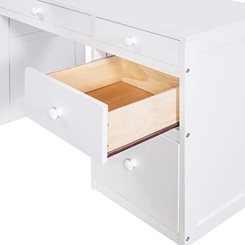 Harper & Bright Designs Full Size Loft Bed with Wardrobe and Desk, Solid Wood, White R4710
