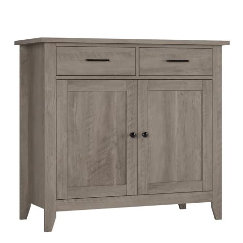 HORSTORS Kitchen Storage Cabinet, Farmhouse Buffet with 2 Drawers and 2 Doors, Grey A4009