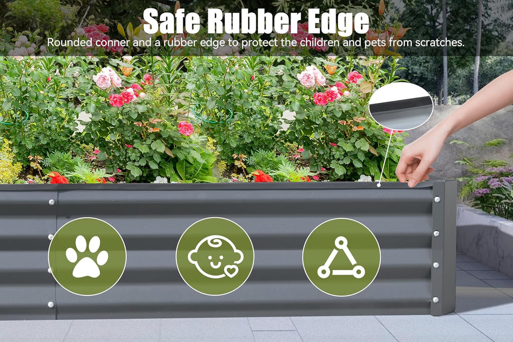 Galvanized Raised Garden Bed 8x4x1 ft Outdoor Metal Planter Box Gray Z919230