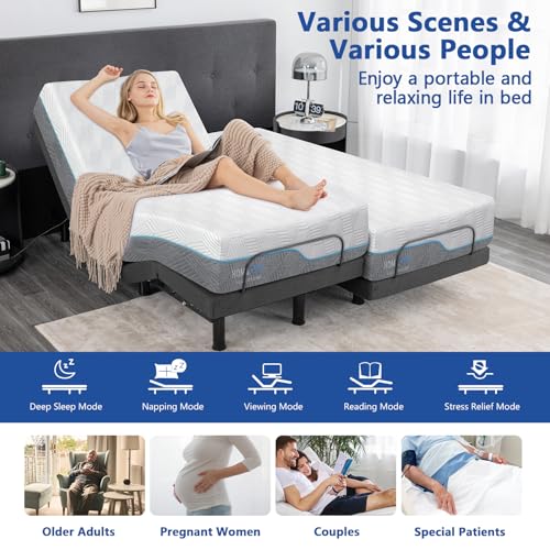 Split King Adjustable Bed Frame with Gel Memory Foam Mattress, Wireless Remote F95930