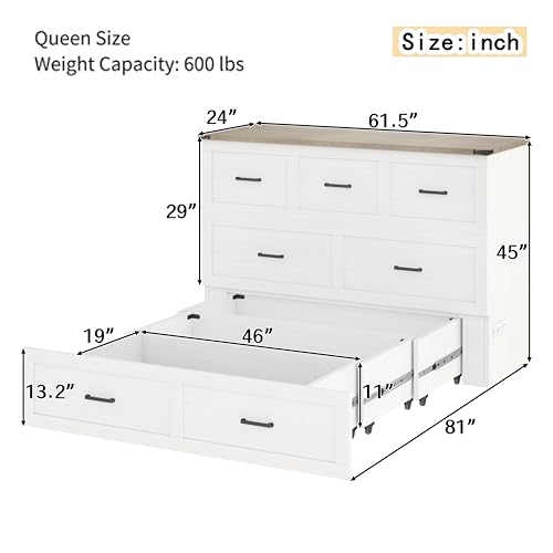 Queen Size Murphy Bed Cabinet with Charging Station, White P336686