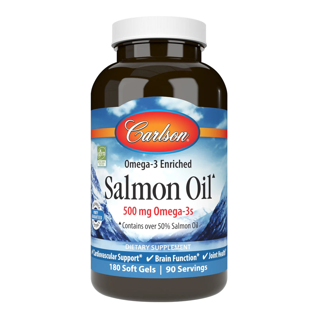Carlson - Norwegian Salmon Oil, 500 mg Omega-3s, Norwegian, Wild Caught, Sustainably Sourced, 180 Softgels