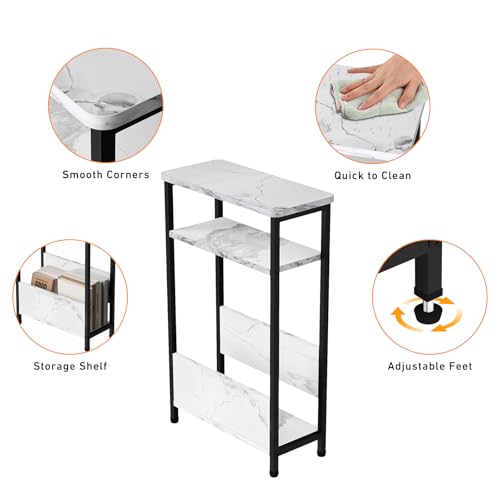 7.1" Narrow 3-Tier Side Table with Magazine Holder, Faux White Marble R580691