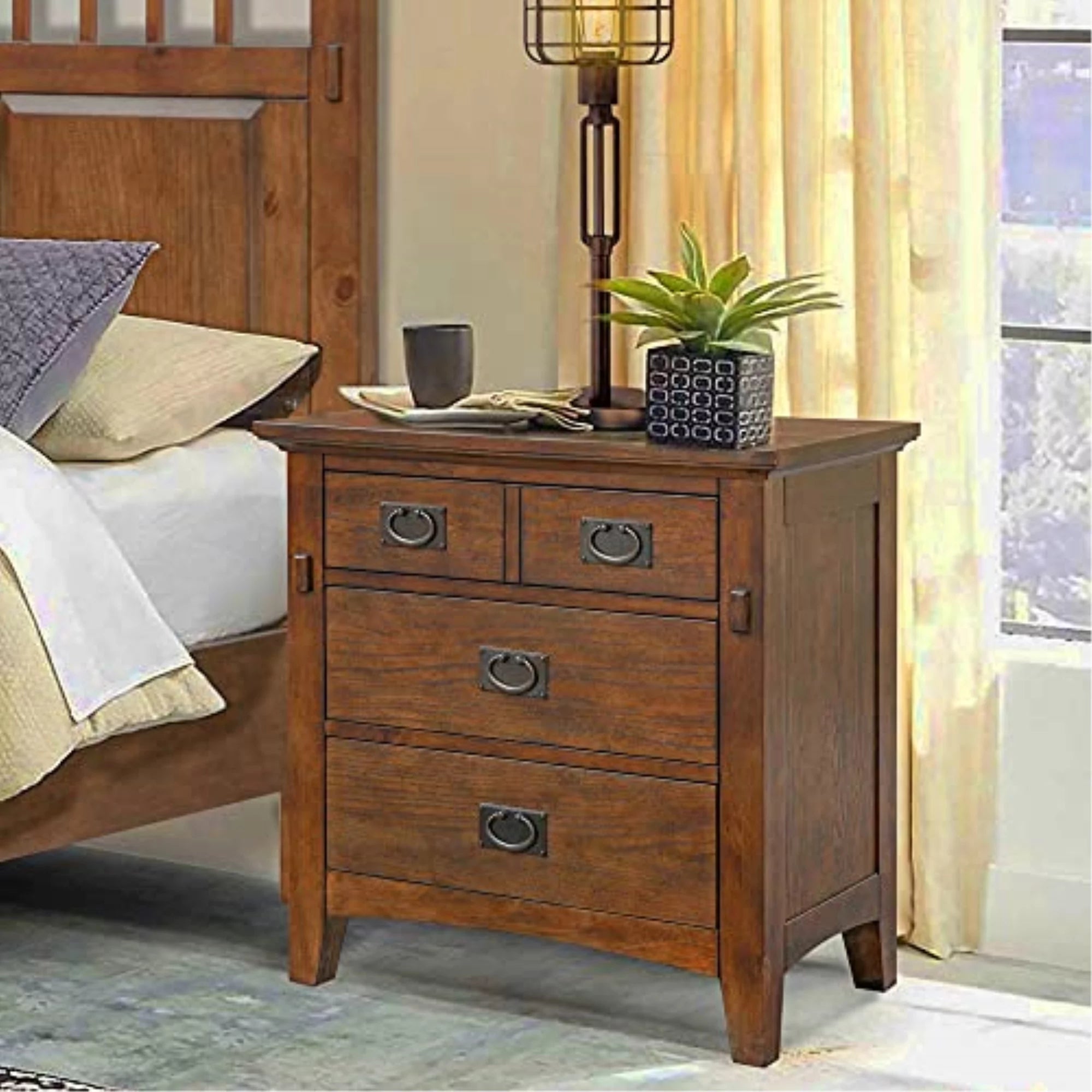 Sunset Trading Mission Bay 3-Drawer Solid Wood Nightstand, Amish Brown Z921