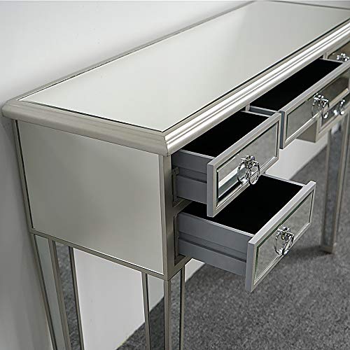 Henf Mirrored Vanity Desk with 3 Drawers, Silver Console Table C922